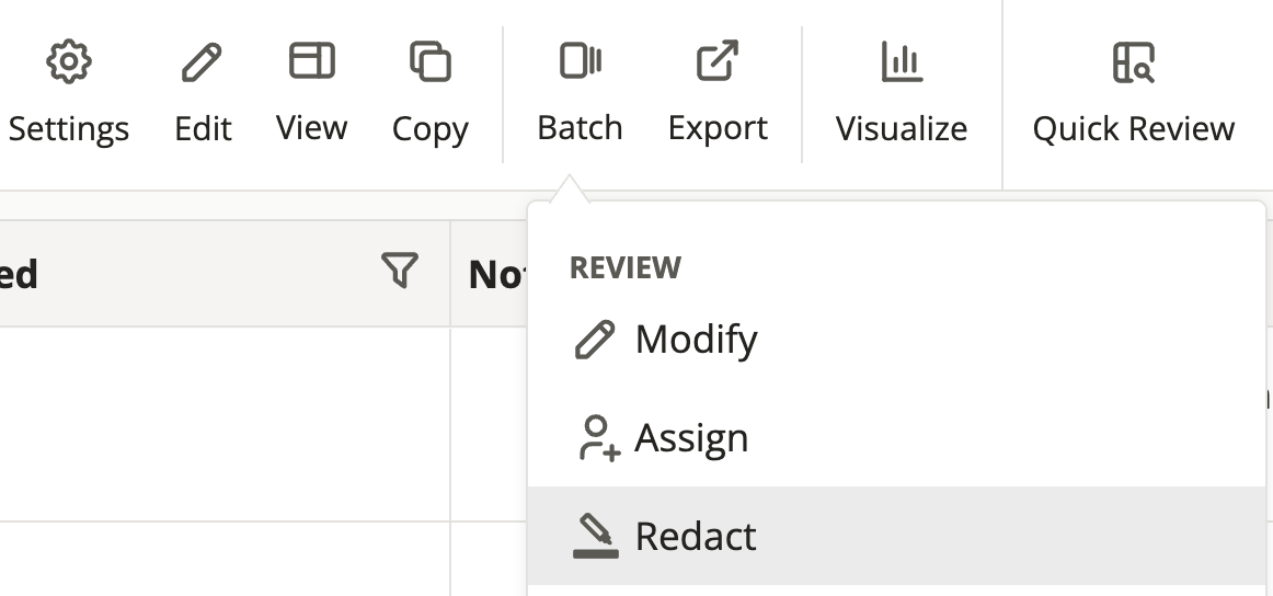 Workflow image: batch > redaction toolbar selection