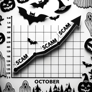 Halloween graph illustrating a surge in scam incidents