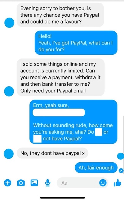 Facebook PayPal scam