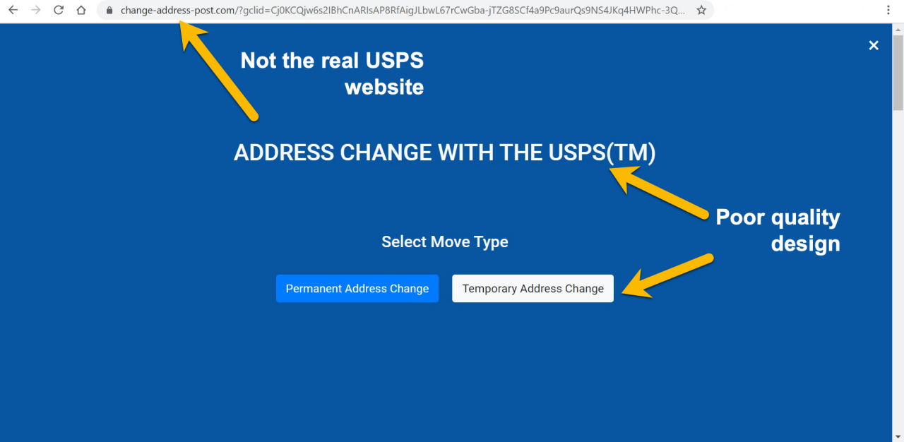 USPS Fake Website 