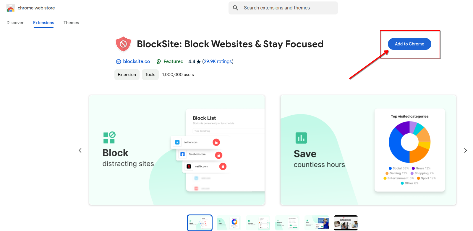 Blocksite Chrome extension on Chrome webstore