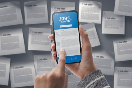 Job search app on smartphone