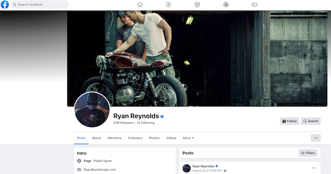 Ryan Reynolds Facebook page