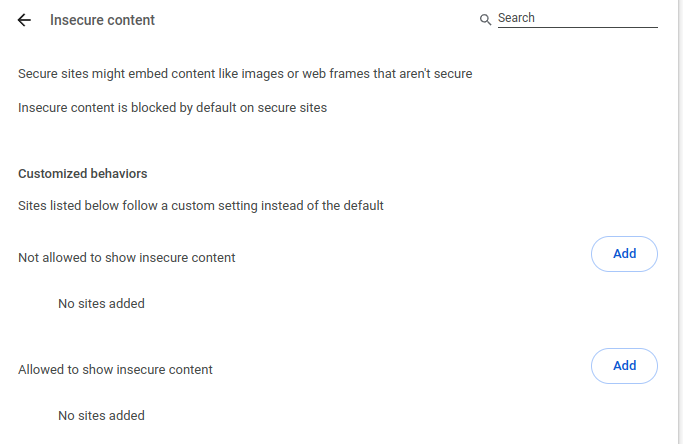 Insecure content settings in the Chrome browser