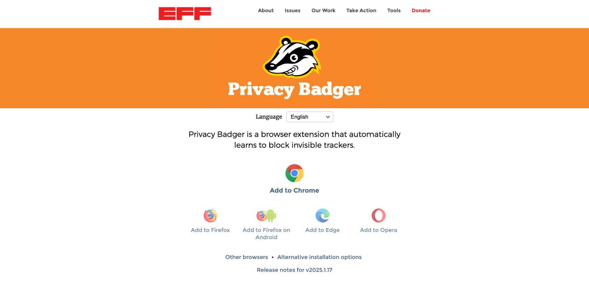 Privacy badger browser extension homepage