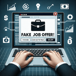 a laptop screen with a fake job offer pop-up