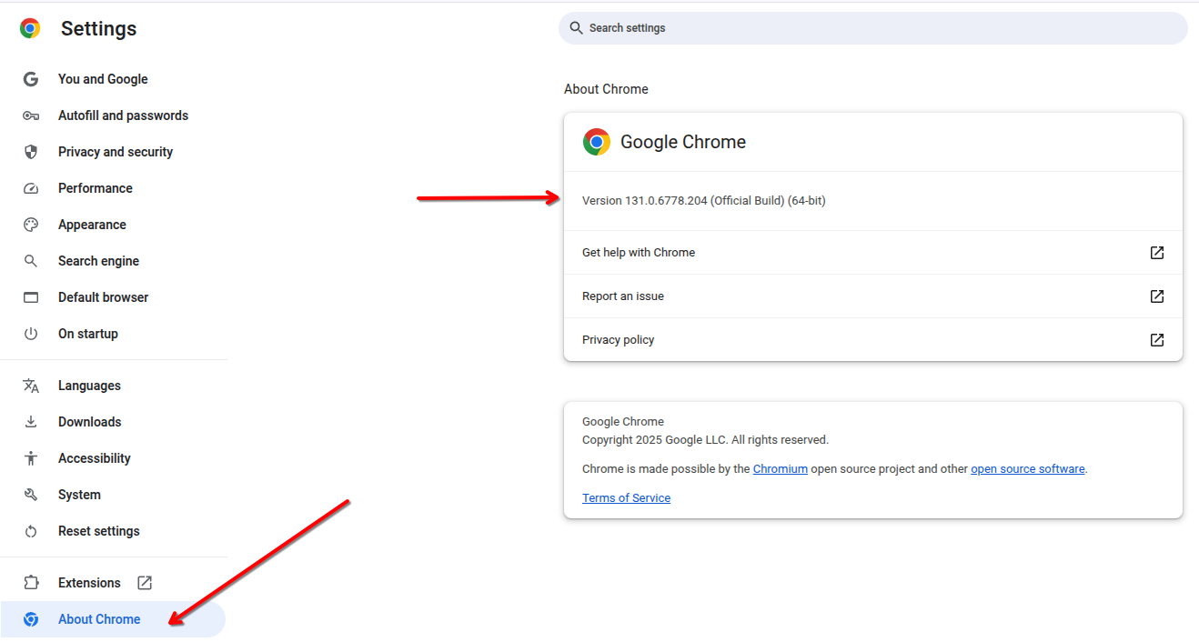 About Chrome page to know about the latest available updates.