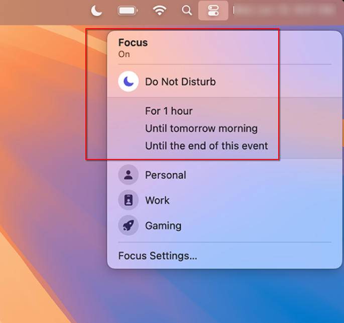 Focus mode in MacOS for avoiding unwanted notifications at work.