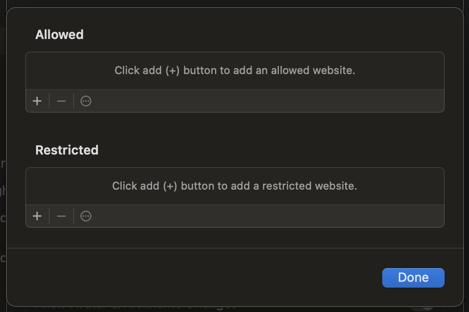 Add websites to block Mac System Settings