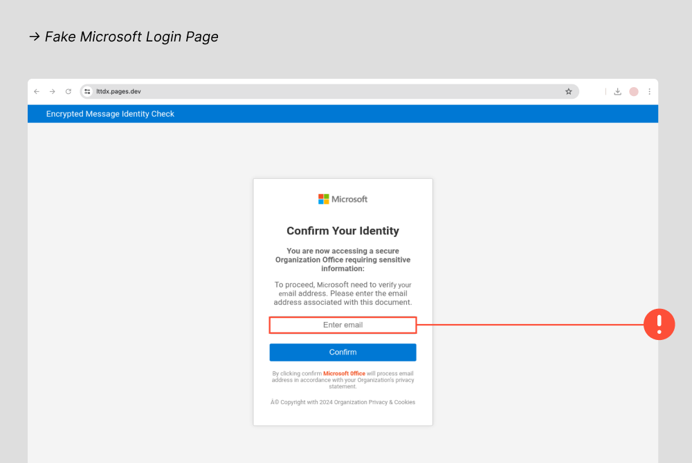 Fake Microsoft login page