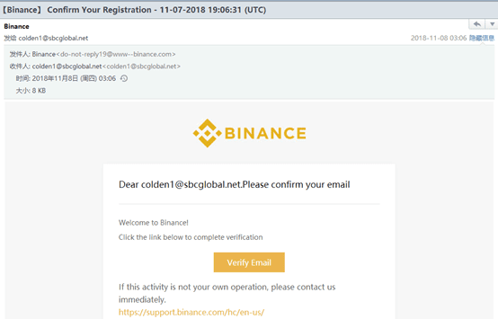 Binance phishing email example