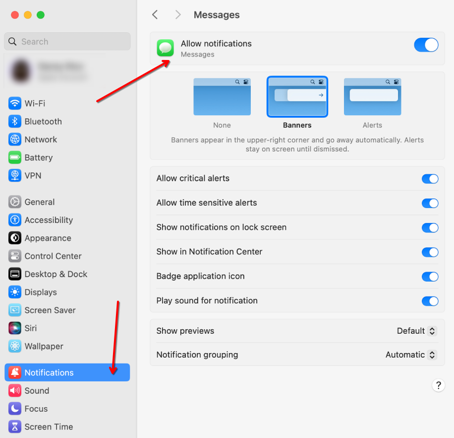 macOS system preferences highlighting the Notifications panel.