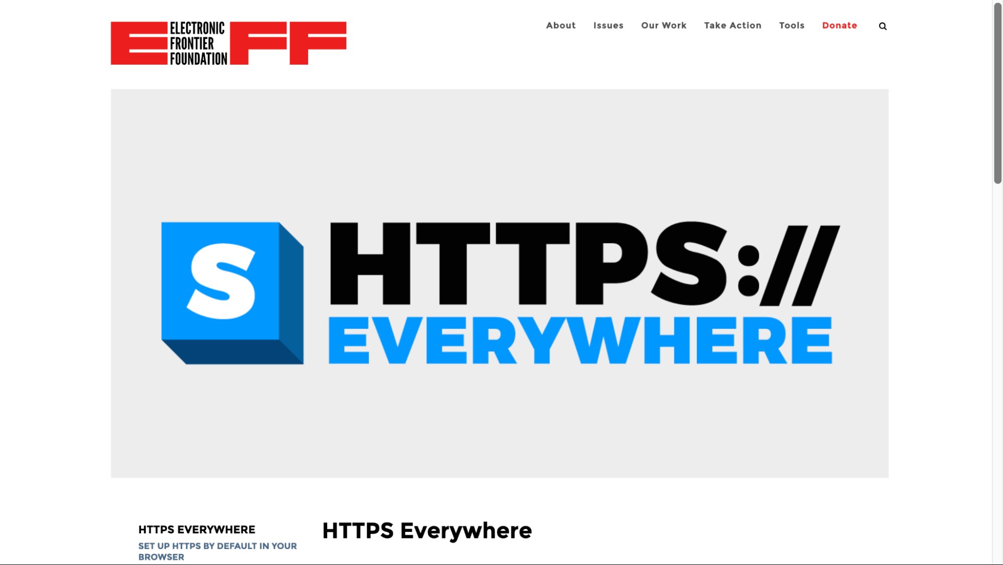 HTTPS Everywhere Chrome extension homepage