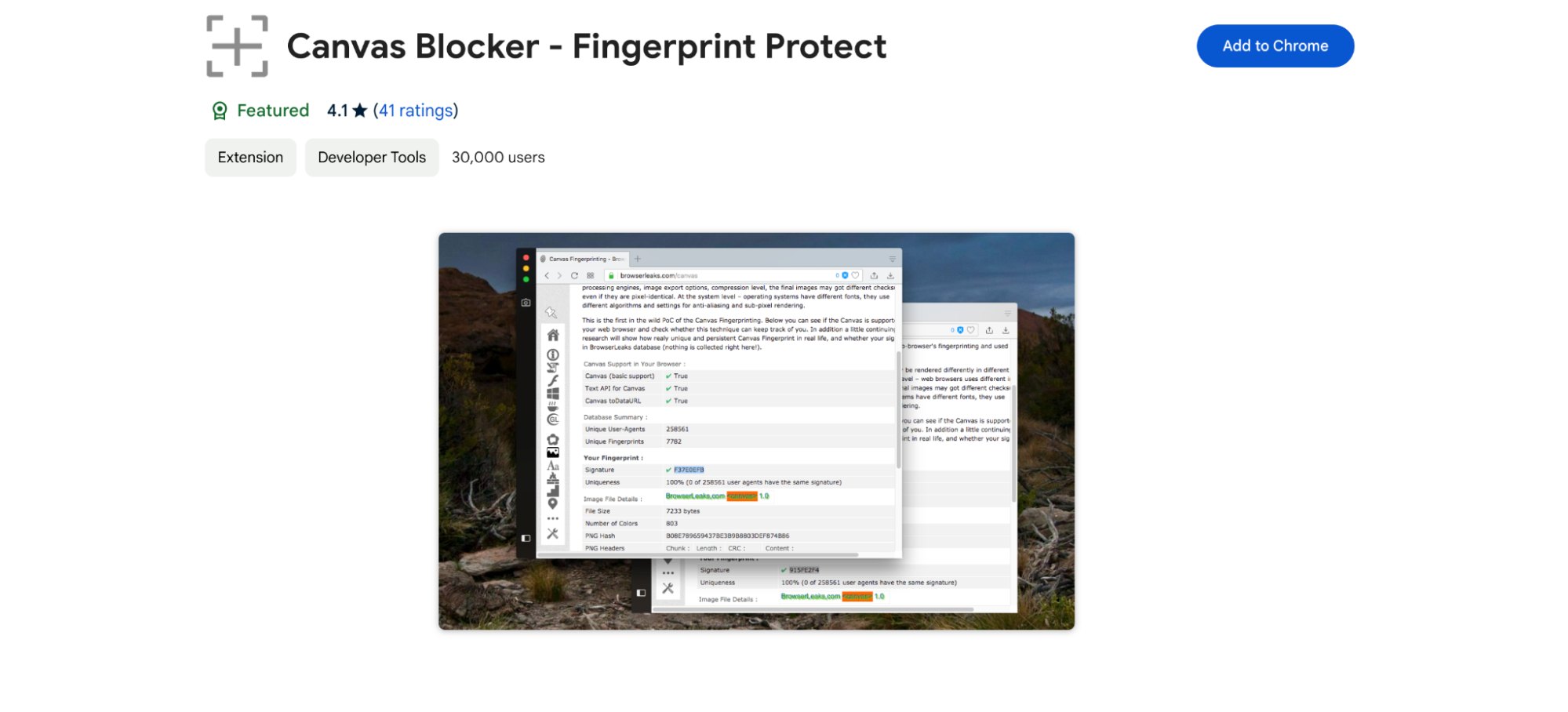 CanvasBlocker on Chrome web store