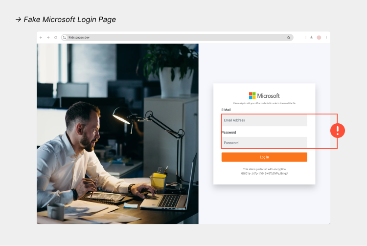 Fake Microsoft login page