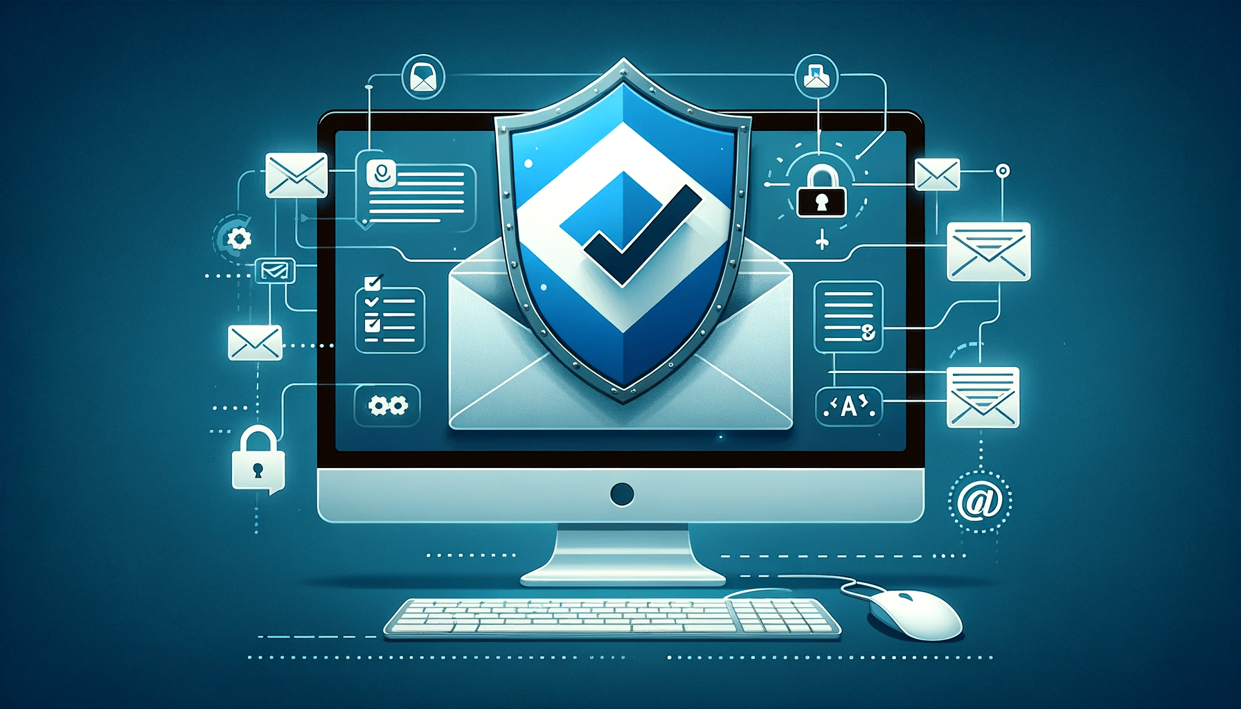  Image of a computer screen displaying an email inbox with a shield