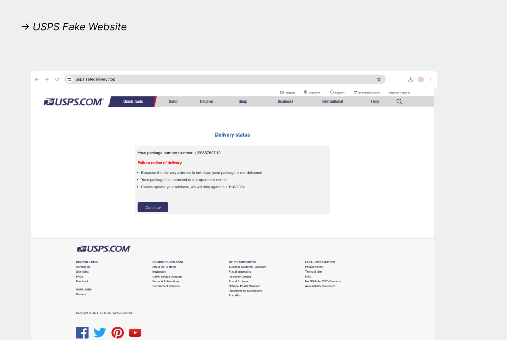 USPS Fake Website