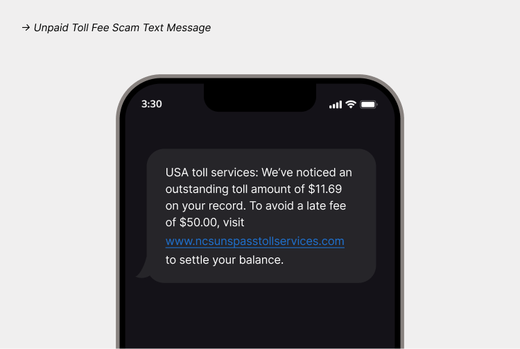 Unpaid Toll Fee scam Txt message