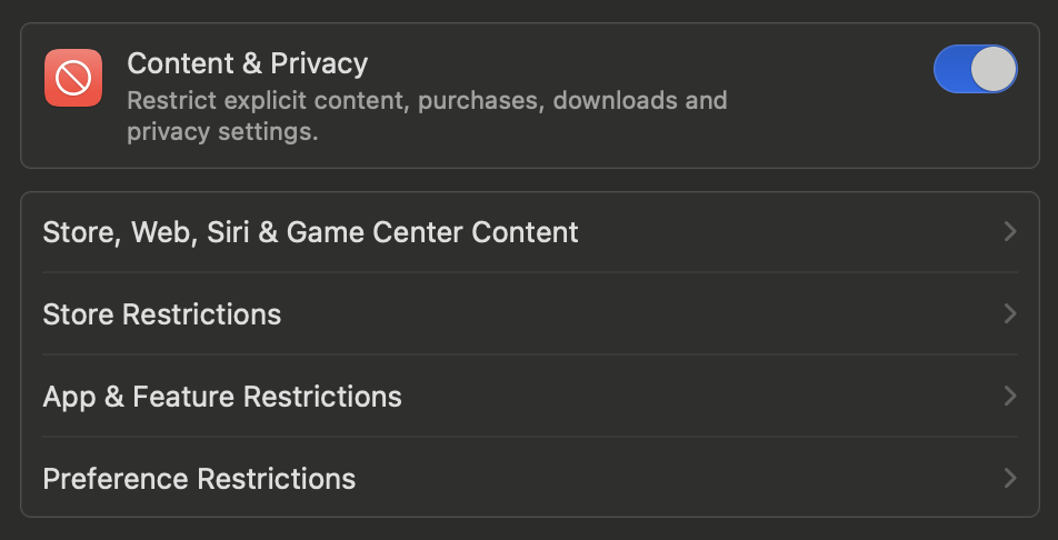 Content and Privacy settings in Mac System Settings