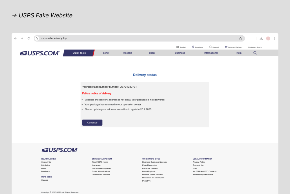 USPS fake website