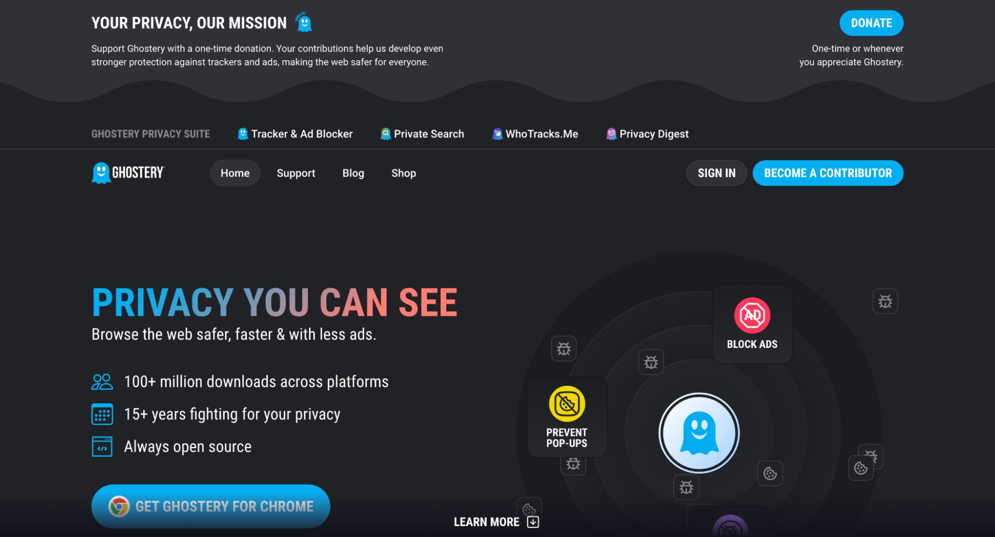 Ghostery ad blocker homepage