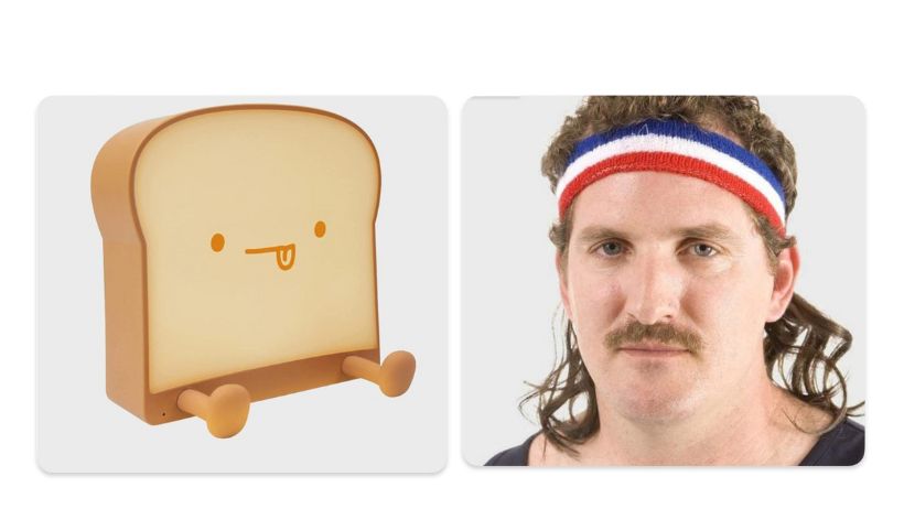 Mullet headband and toast-shaped nightlamp