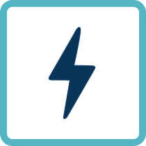 A dark blue lightning bolt icon inside a turquoise square frame, representing power or electricity.
