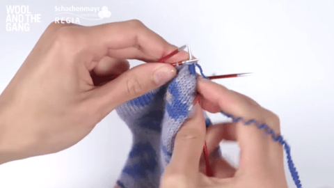 Pick up heel stitches and remove waste yarn: Knitting an afterthought heel - Step 5