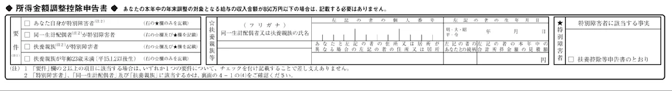 所得金額調整控除申告書