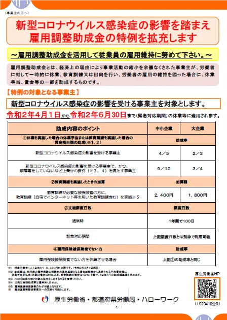 新型コロナウィルス感染症の影響を踏まえ雇用調整助成金の特例を拡充します