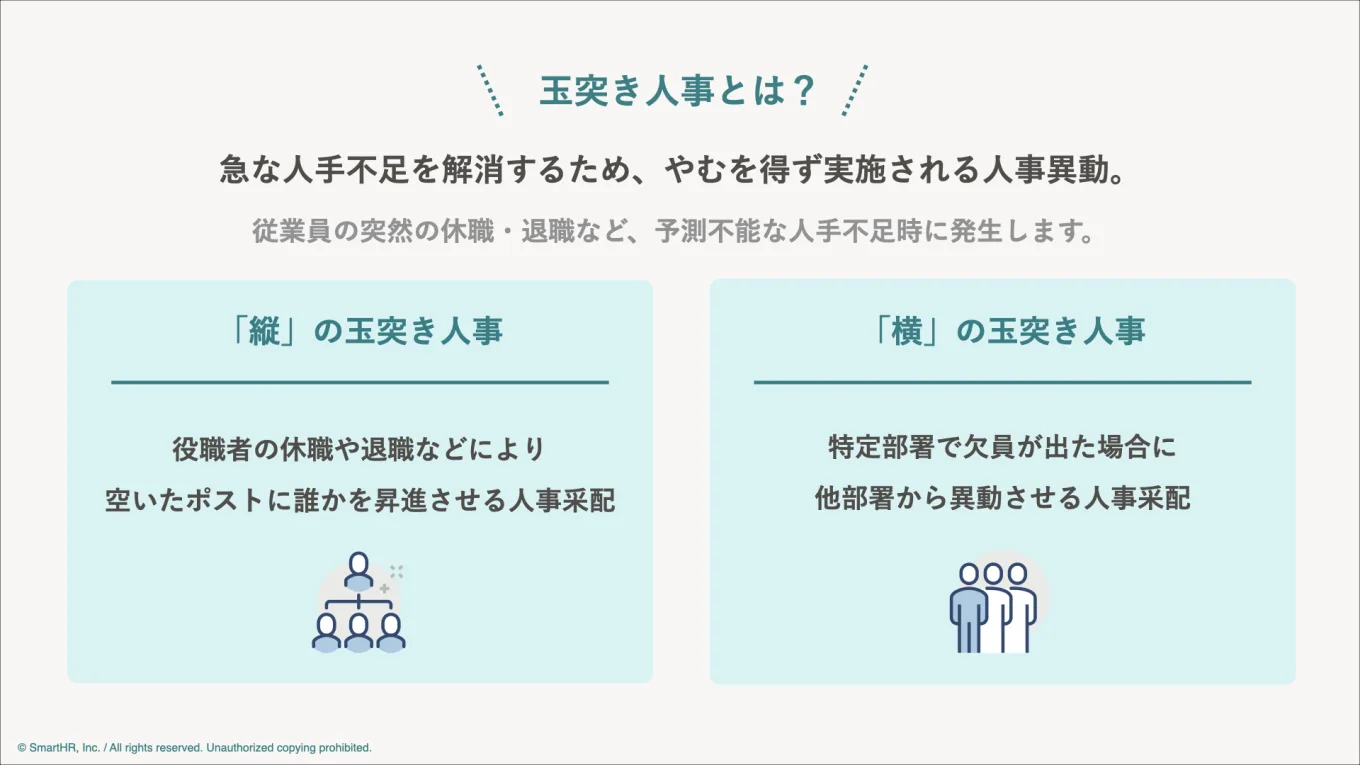 縦の玉突き人事と、横の玉突き人事の違いを解説した図