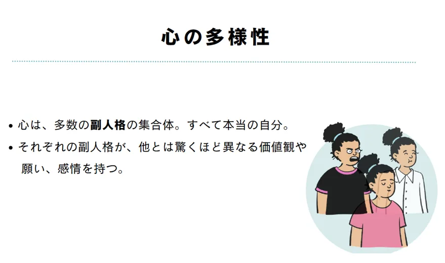 心とは、多数の副人格の集合体（心の多様性）。