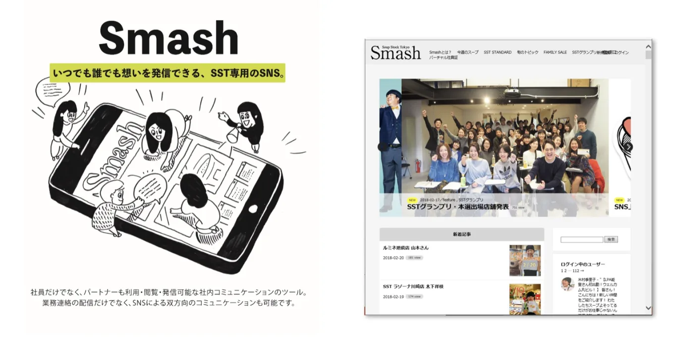 （2）SNS機能を持つ社内報「Smash」