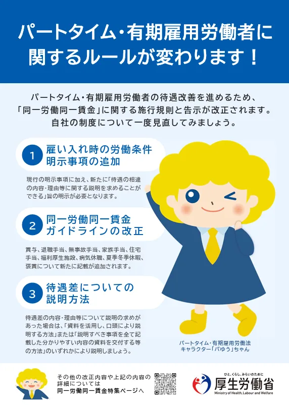 厚労省のポスター「パートタイム・有期雇用労働者に関するルールが変わります」の表紙