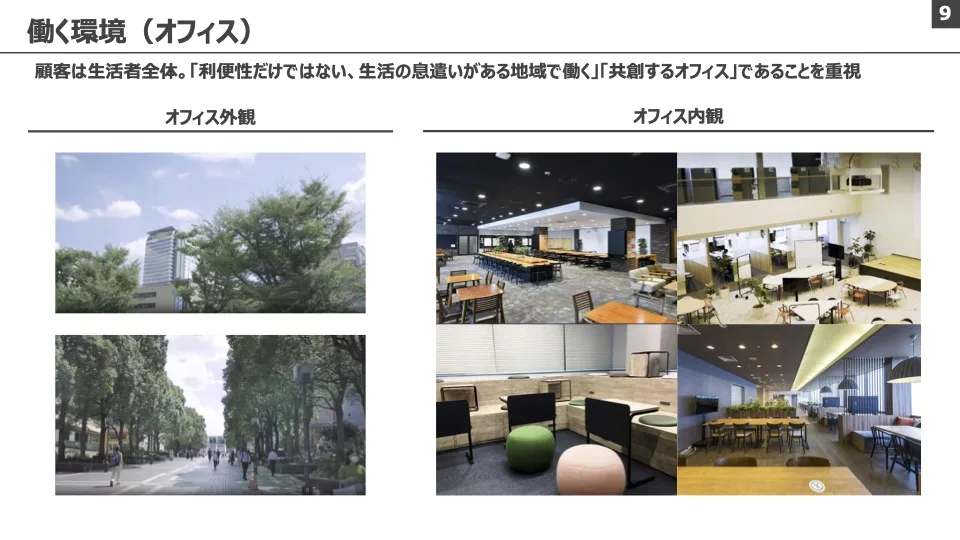 東京本部のオフィスの外観と内観をまとめたスライド