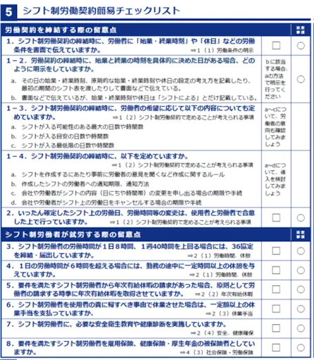 シフト制労働契約簡易チェックリスト