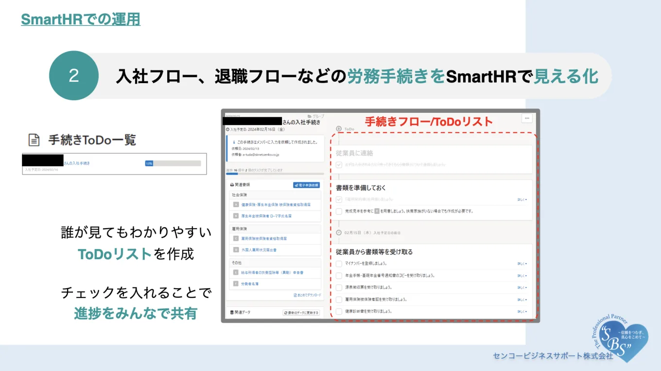 入社フローや退職フローの見える化を示した図