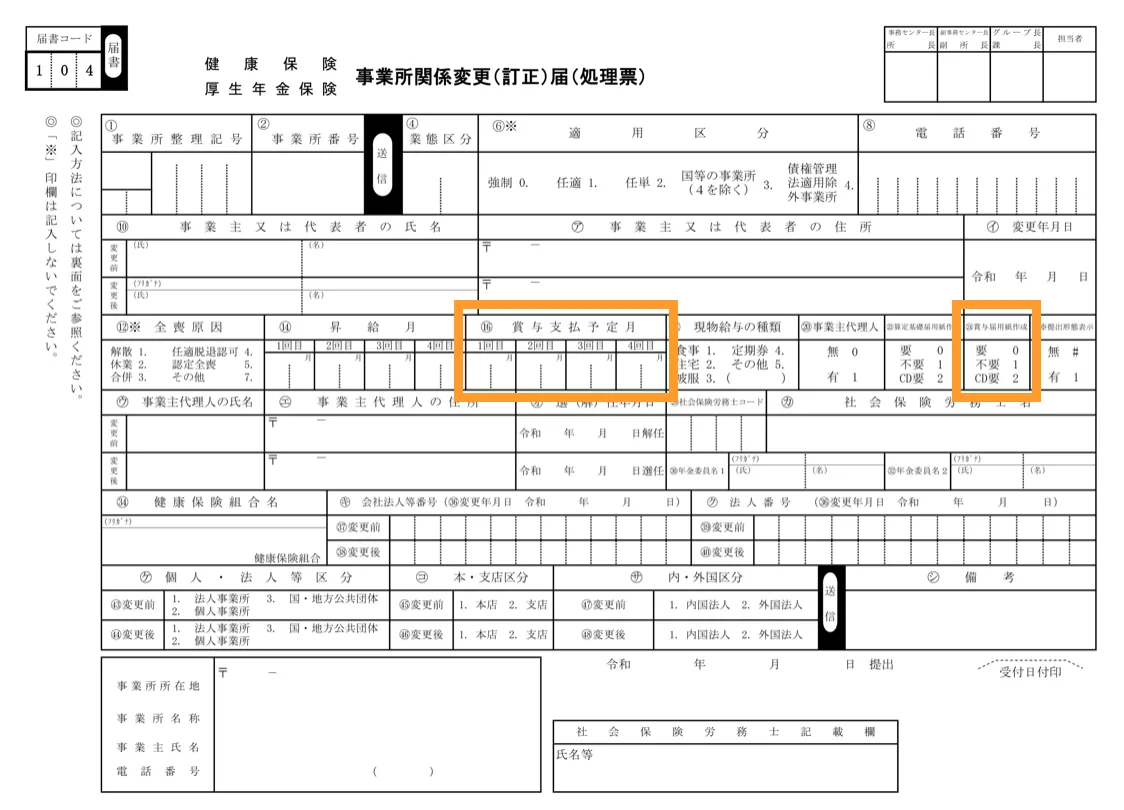 事業所関係変更（訂正）届（処理票）