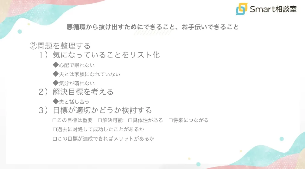 悪循環から抜けだすためにてきること、お手伝いできること