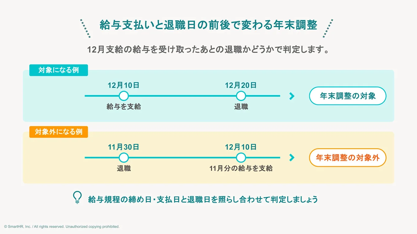 給与支払いと退職日の前後で変わる年末調整