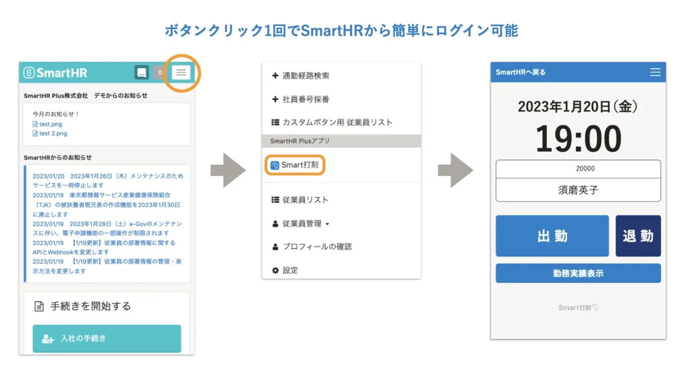 ボタンクリック1回でSmartHRから簡単にSmartHR打刻へのログインが可能