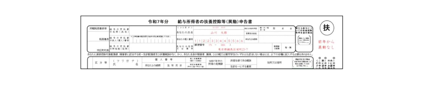 簡易な扶養控除等申告書の記入例