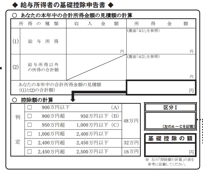 給与所得者の基礎控除申告書