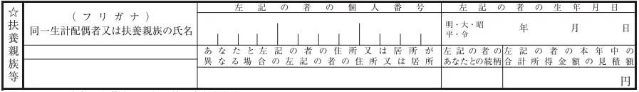 令和７年分給与所得者の基礎控除申告書兼給与所得者の配偶者控除等申告書兼給与所得者の特定親族特別控除申告書兼所得金額調整控除申告書「扶養親族等欄」