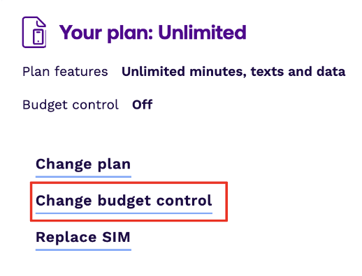 screenshot of how to change budget control