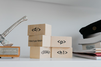 Toy blocks showing coding signs