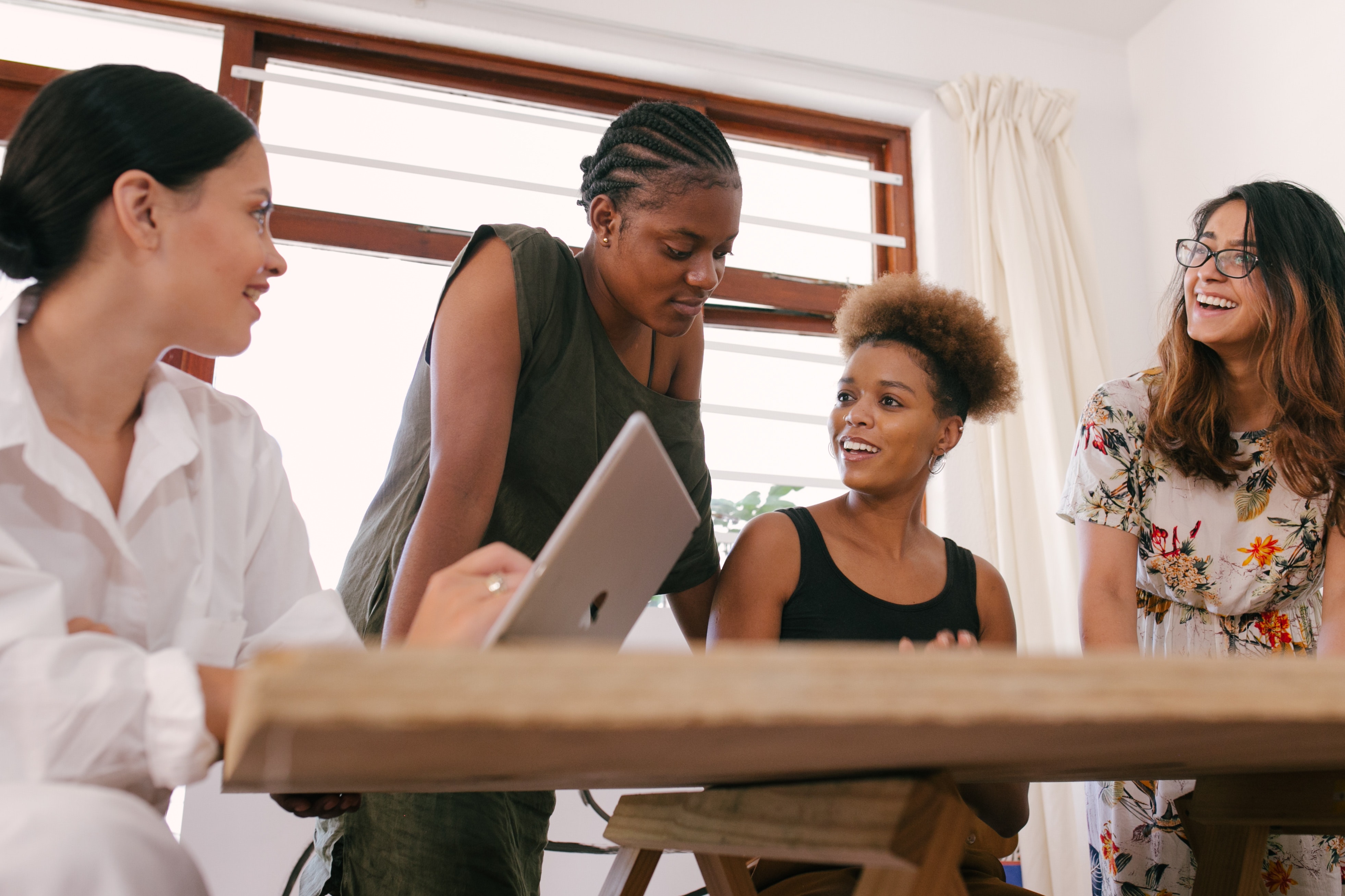 A group of women working together on a project.