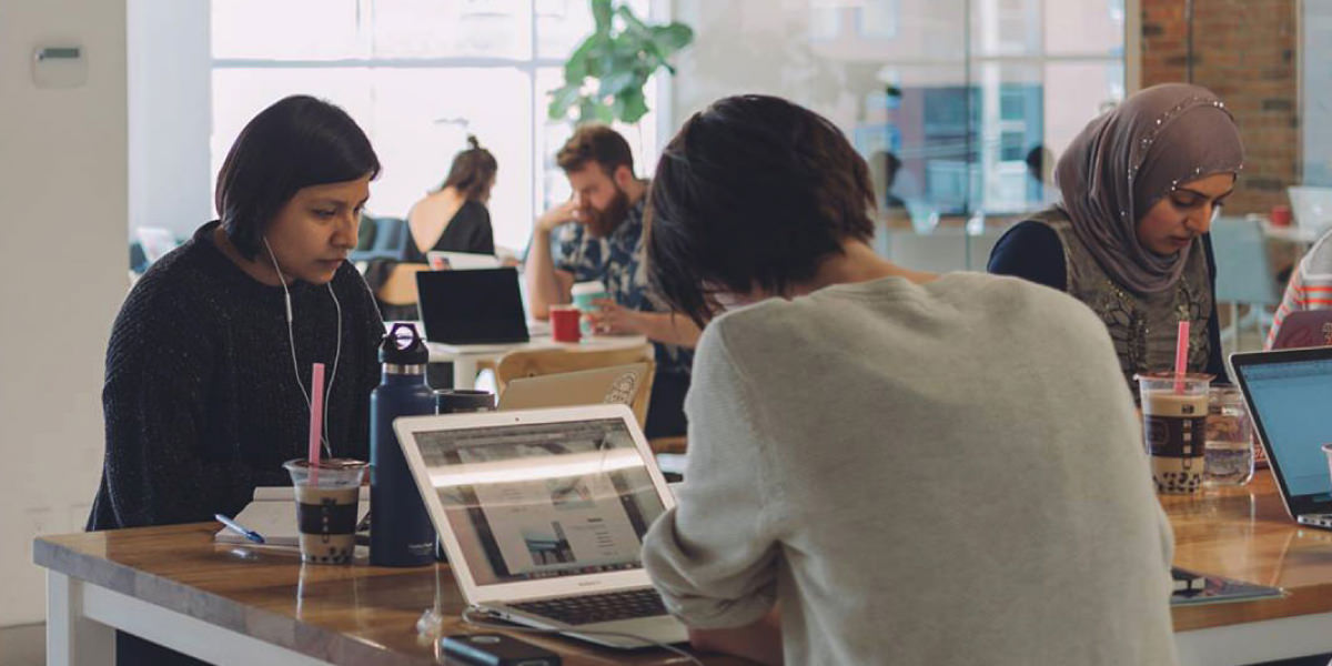 Students working at a desk
