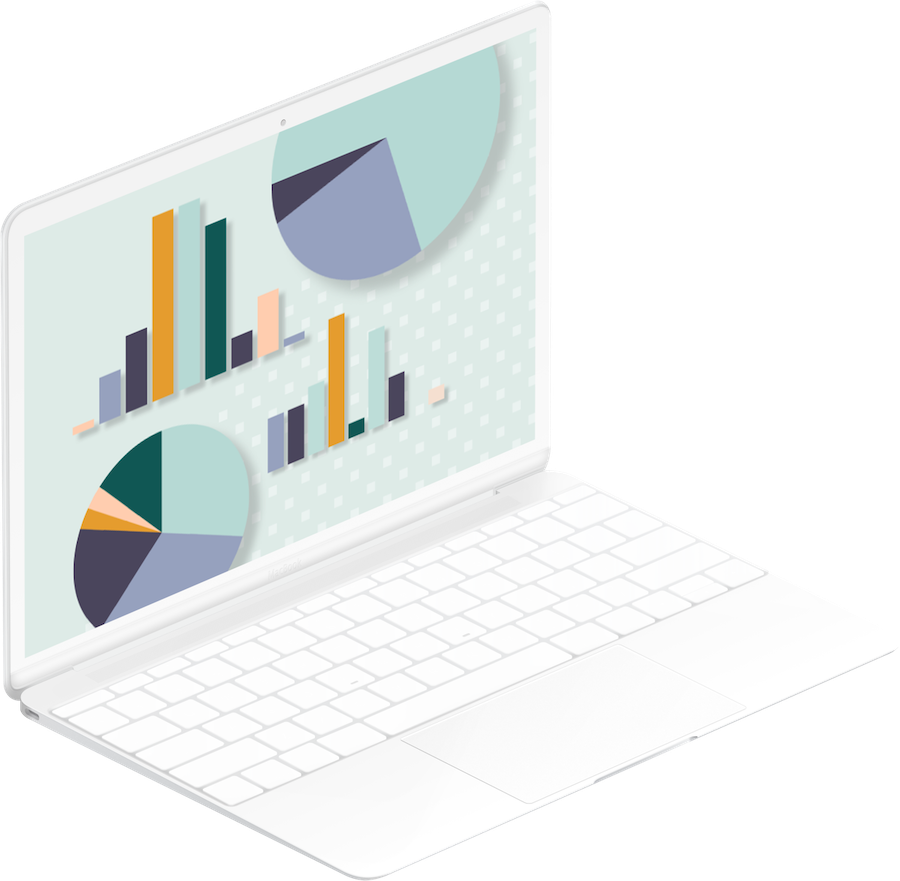 Mockup of different data points and chart on a laptop. Juno College of Technology.