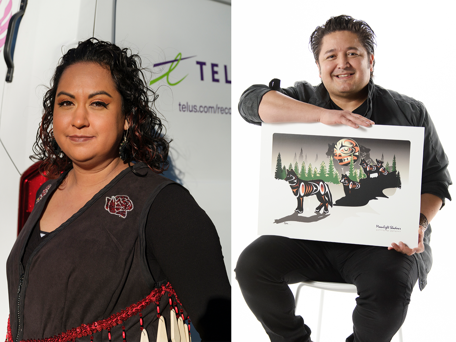 Indigenous artists Xwei’;ya (Deanna Marie Point), xʷməθkʷəy̓əm (Musqueam) and Fred Jackson, Ch’iyáqtel (Tzeachten)